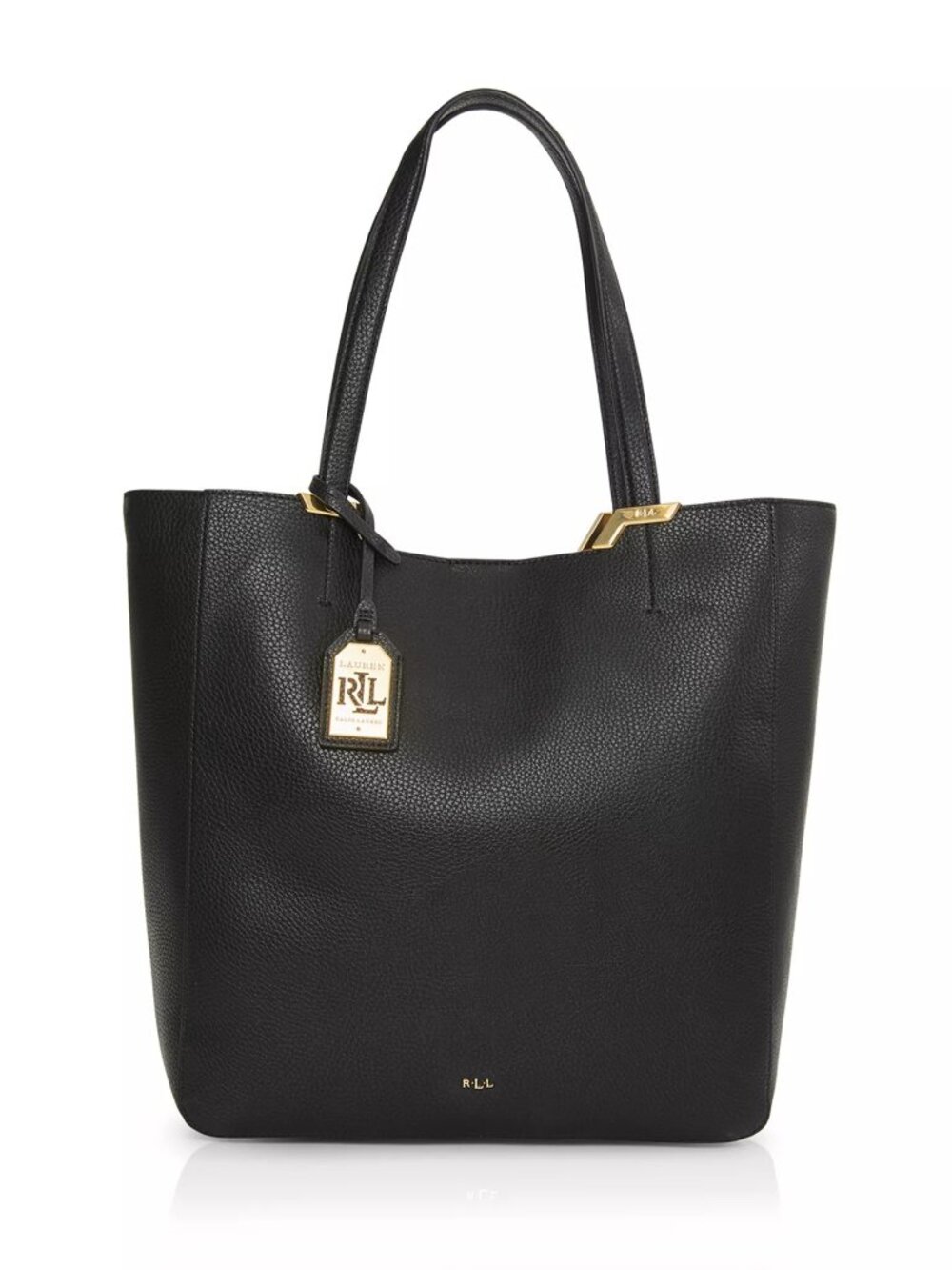 Ralph Lauren Large Acadia Black Leather Tote & Cosmetic Bag